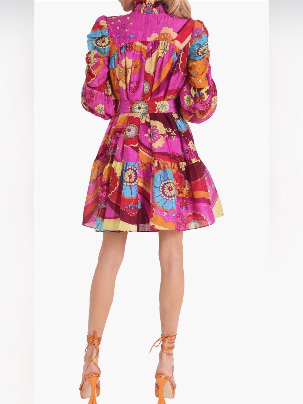 Fuchsia Floral Patchwork Long-Sleeve Tiered Dress - Picture 2 of 12